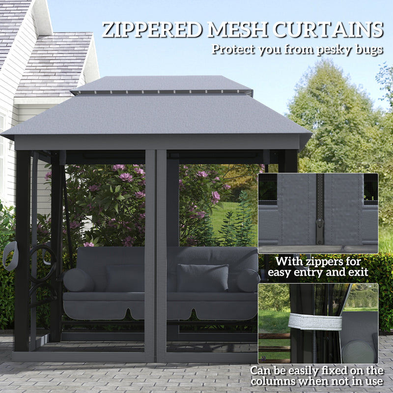 3-in-1 Garden Swing Bench with Canopy and Insect Net for Shaded Outdoor Relaxing Grey Outsunny