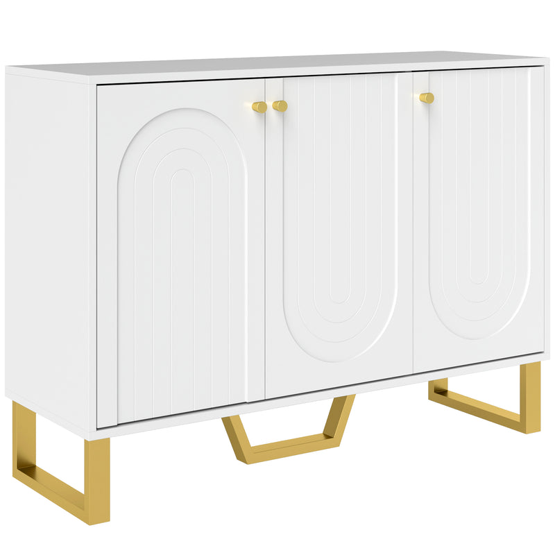White 3 Door Sideboard Storage Cabinet with Adjustable Shelves and Modern Design