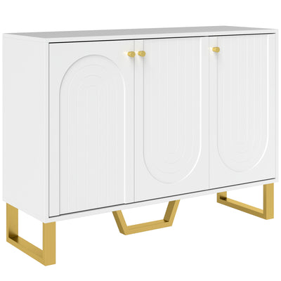 White 3 Door Sideboard Storage Cabinet with Adjustable Shelves and Modern Design