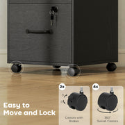 Black 3 Drawer Wood Effect Filing Cabinet With Smooth Rollers For Home Office Use