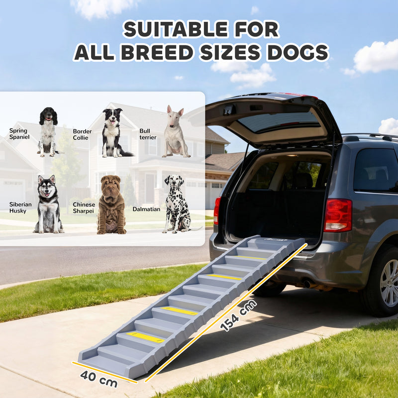 Foldable Dog Car Ramp for Easy Pet Access with Non Slip Steps Grey
