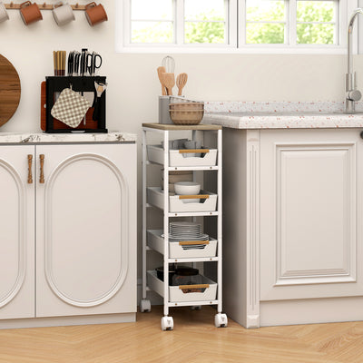 5 Tier Rolling Storage Trolley With Drawers For Home Office Or Salon Use, White