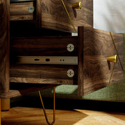 Set of 2 Brown Wooden Bedside Tables with Drawers and Gold Hairpin Legs by HOMCOM