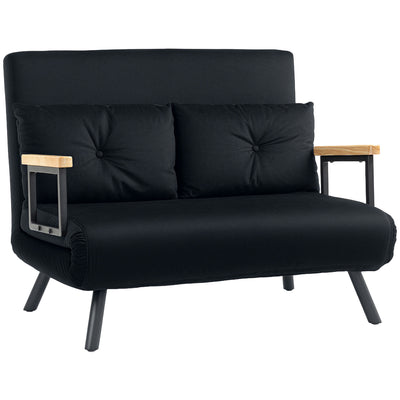 Black 4 in 1 Velvet Feel Double Sofa Bed with Pillows by HOMCOM