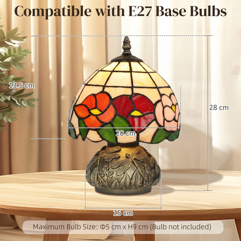 Compact Bedside Table Lamp with Stained Glass Shade for Soft Bedroom Lighting Bronze Multicoloured Homcom