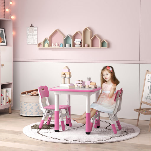 3 Piece Toddler Table and Chair Set Height Adjustable for Playroom or Bedroom, Pink