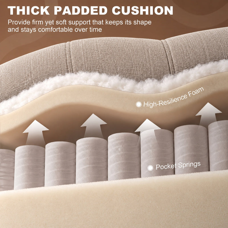 Cutaway of the beige recliner seat showing high-resilience foam and pocket springs