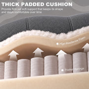 Cutaway of the dark grey recliner seat showing high-resilience foam and pocket springs