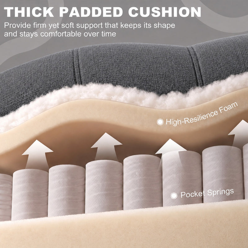 Cutaway of the dark grey recliner seat showing high-resilience foam and pocket springs