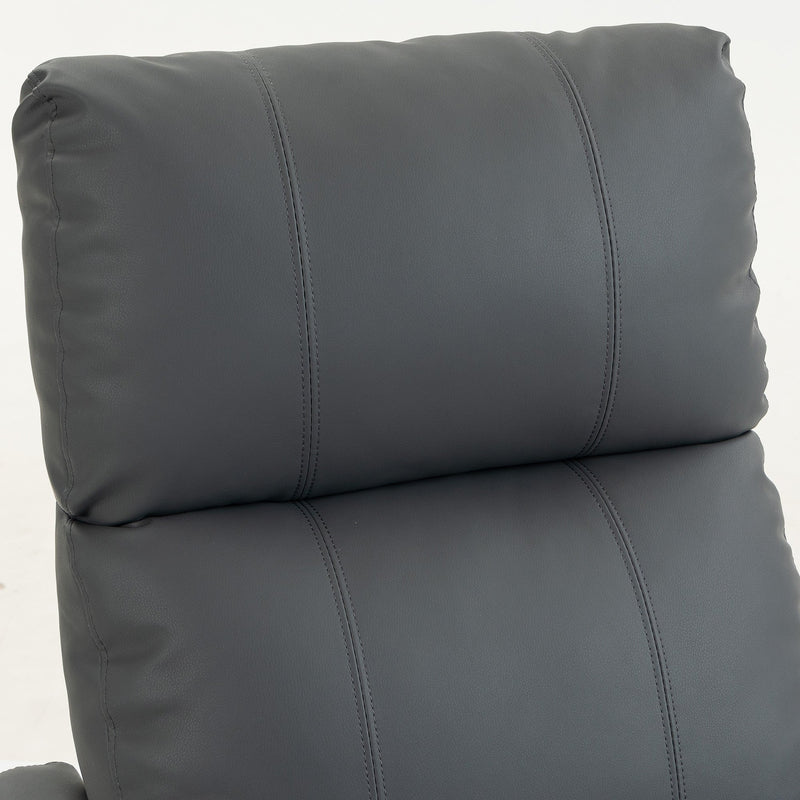Close-up of the stitched padded headrest in dark grey