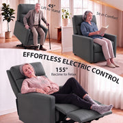 Riser recliner shown lifting a user to stand and reclining to 155 degrees