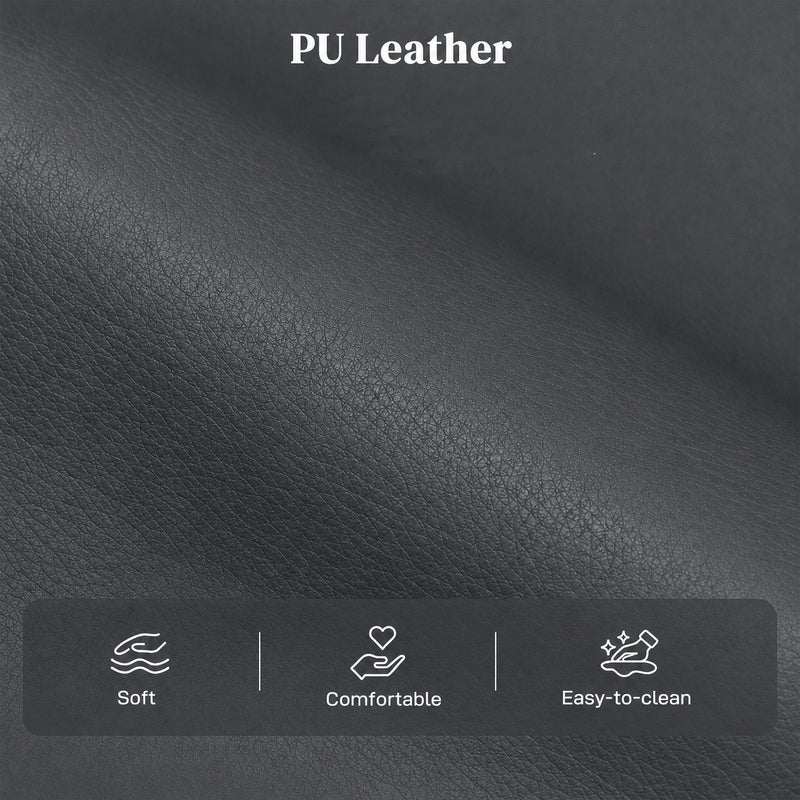 Close-up of the soft dark grey PU leather finish