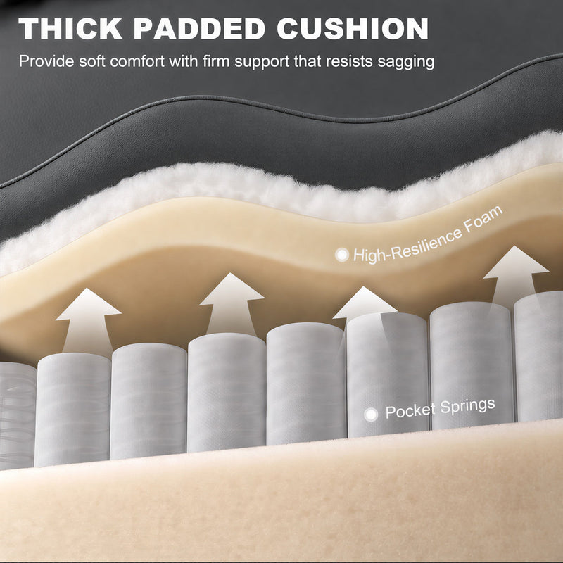 Cutaway of the thick cushion showing high-resilience foam and pocket springs