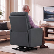 Man seated in the dark grey riser recliner seen from behind in a lounge