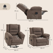 Size guide showing the recliner's 110 cm width, 93 cm depth and 120 kg capacity