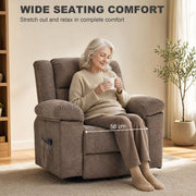 Wide seating comfort close-up with a woman relaxing in the 56 cm seat