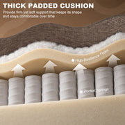 Thick padded cushion layers of high-resilience foam and pocket springs