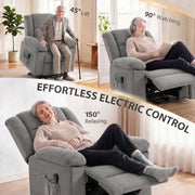 Three positions of the recliner chair: 45° lift, upright for watching TV and 150° recline