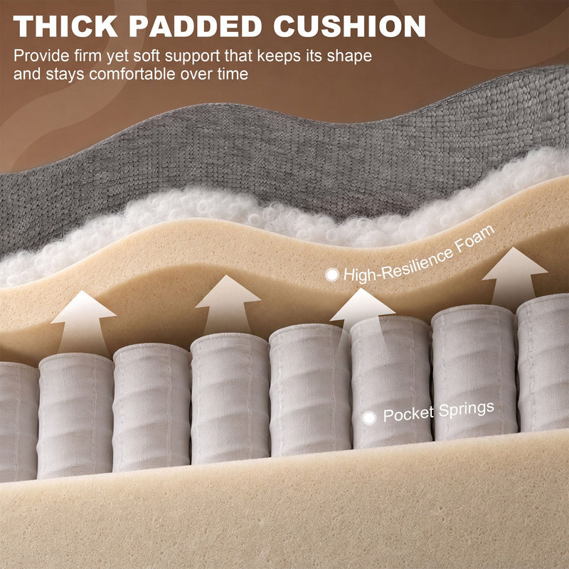 Cutaway of the seat cushion showing high-resilience foam over pocket springs