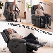 Three chair positions shown: 45° lift, 90° upright seating and 150° recline