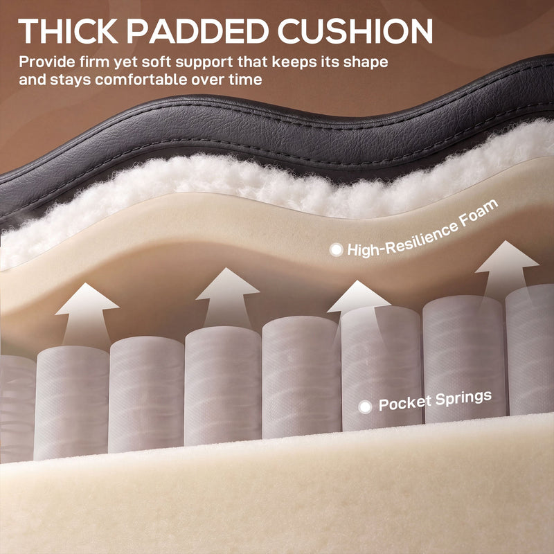 Cutaway of the seat cushion showing polyfill, high-resilience foam and pocket springs