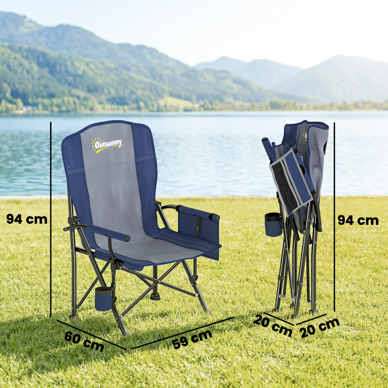 Folding Camping Chair with Padded Seat and Cup Holder for Garden or Outdoor Use Dark Blue
