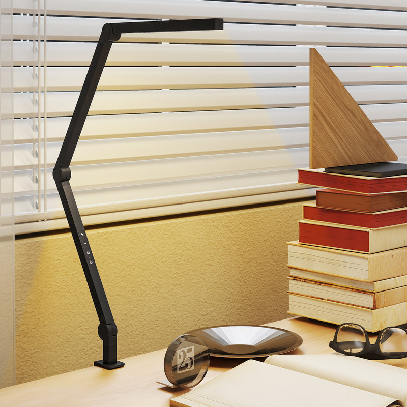 LED Desk Lamp with Clamp and Swing Arm for Office or Study Adjustable Brightness Black AOSOM