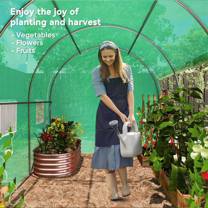 Large Steel Frame Polytunnel Greenhouse With Roll Up Door For Garden Growing Green AOSOM