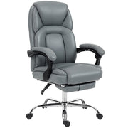 Reclining Faux Leather Office Chair with Footrest for Home Workstation Comfort Grey