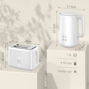 White 1.5L 3000W Rapid Boil Kettle and 2 Slice Toaster Set with 7 Browning Levels by HOMCOM