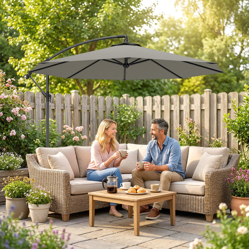 Cantilever Garden Parasol with Overhanging Shade and Crank Handle, Light Grey