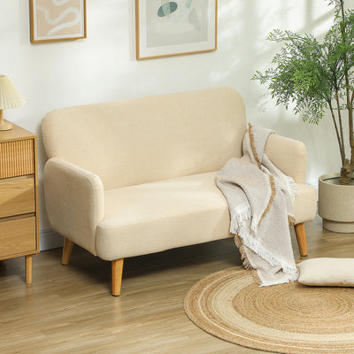 Cream White 2 Seater Velvet Sofa with Thick Padding and Wooden Legs by HOMCOM