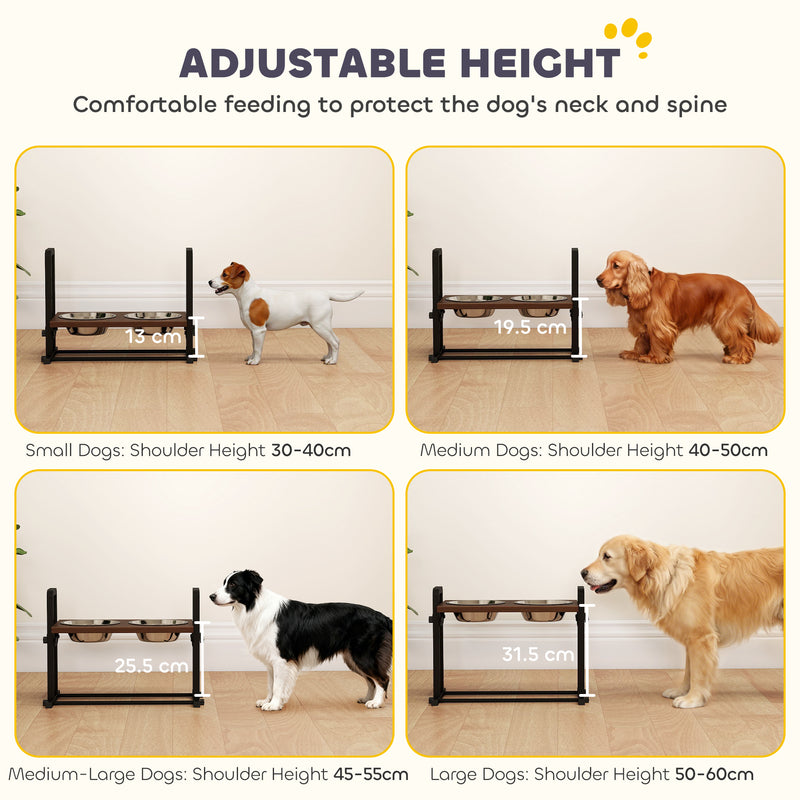 Adjustable Elevated Dog Feeder With 4 Heights And Angled Bowls For All Breeds Brown AOSOM
