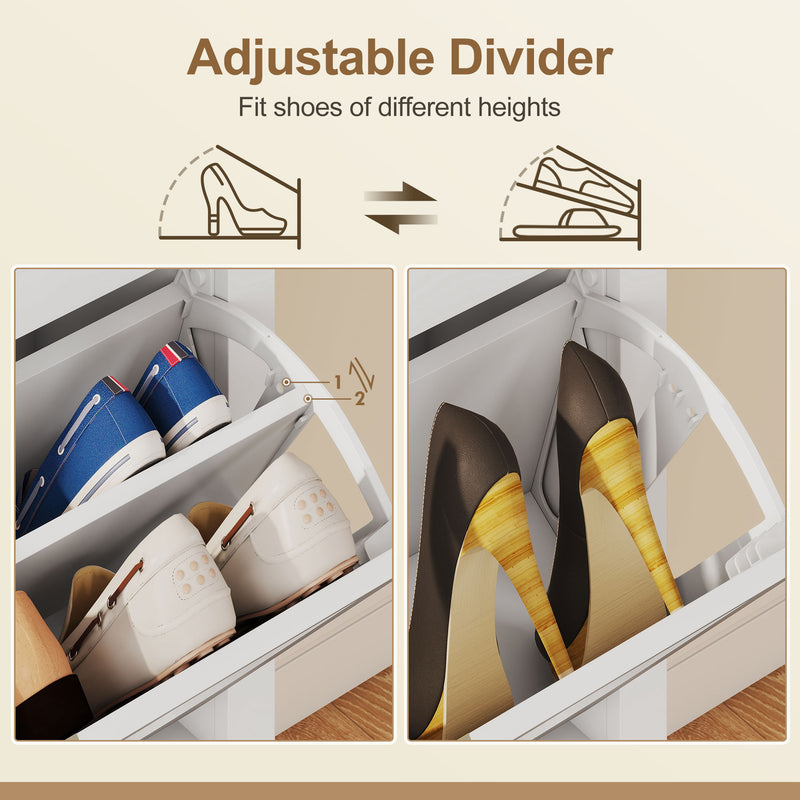 Shoe Storage Cabinet for Narrow Hallways with 2 Flip Drawers and Adjustable Shelves White Oak 80 x 24 x 95.5 cm Homcom
