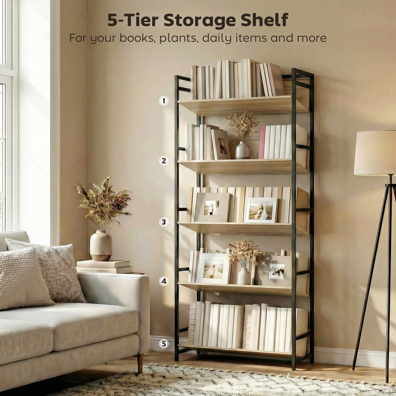Bookcase Room Divider with 5 Shelves for Organised Storage Oak and Black
