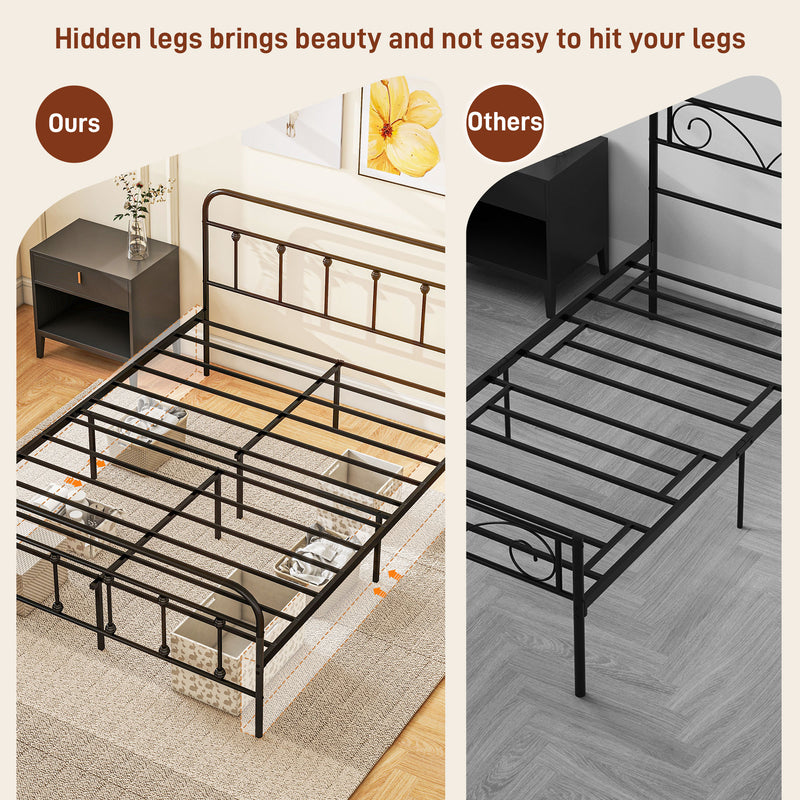 King Size Metal Bed Frame With Underbed Storage Modern Minimalist Design Black