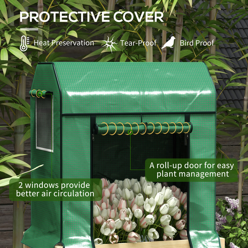 Raised Wooden Planter Box with Greenhouse Cover Ideal for Growing Vegetables and Herbs Natural