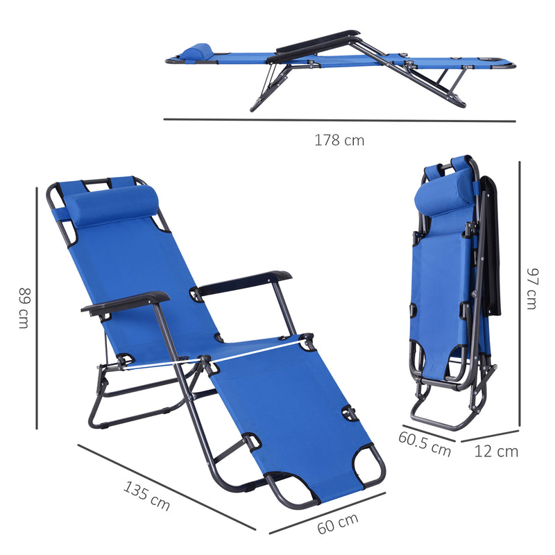 Set of 2 Folding Sun Loungers with Adjustable Backrest and Headrest for Garden Use Blue AOSOM