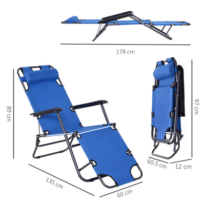 Set of 2 Folding Sun Loungers with Adjustable Backrest and Headrest for Garden Use Blue AOSOM