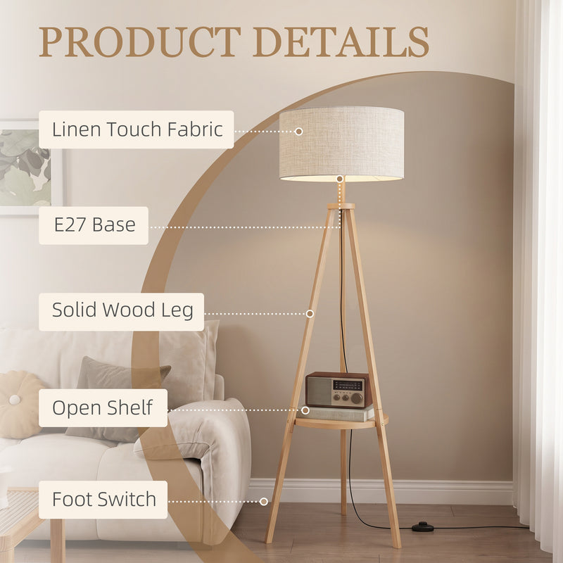 Floor Lamp with Shelf for Lighting and Storage Natural Wood