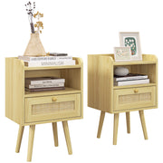 Set of Two Rattan Bedside Tables with Drawers for Bedroom Storage Wood Effect Brown