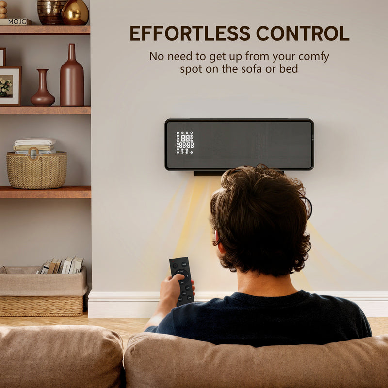 Wall Mounted 2000W Ceramic Electric Heater with Adjustable Thermostat and Fan Black