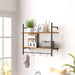 Rustic Brown Wall Mounted Floating Shelf With 4 Hooks for Living Room or Hallway by HOMCOM