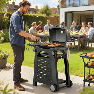 Portable 2-in-1 Gas Barbecue Trolley with 2 Burners for Flexible Outdoor Cooking, Black Outsunny