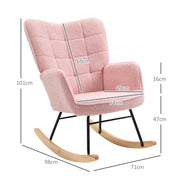 Pink Soft Fleece Wingback Rocking Chair Comfortable Elegant Design by HOMCOM