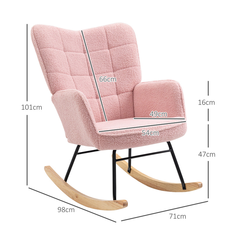 Pink Soft Fleece Wingback Rocking Chair Comfortable Elegant Design by HOMCOM