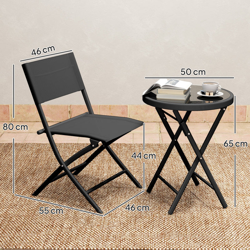 2 Seater Folding Garden Bistro Set for Small Patios and Balconies with Mesh Chairs, Black