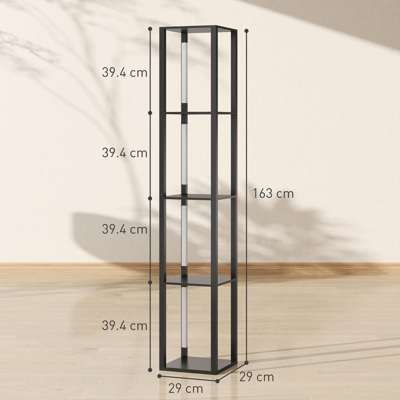 Black Floor Lamp with Shelves 4 Tier Dimmable Stand Light with Foot Switch for Living Room