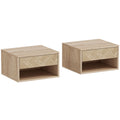 Floating Bedside Tables Set of 2 with Drawer and Shelf for Space Saving Storage Natural Wood AOSOM