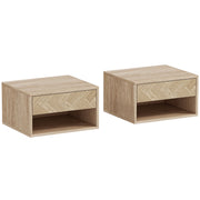 Floating Bedside Tables Set of 2 with Drawer and Shelf for Space Saving Storage Natural Wood AOSOM